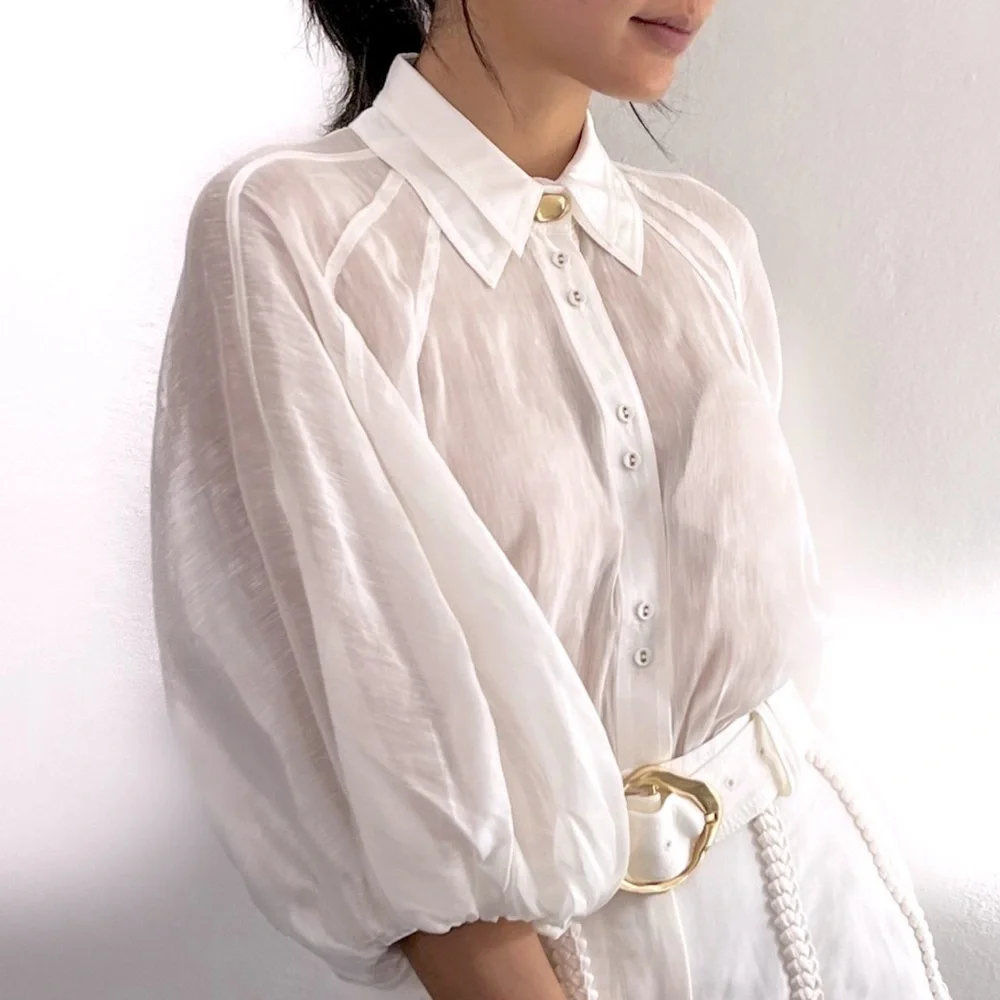 ๐ SOLD ๐ AJE Palms Puff Sleeve Blouse Ivory โข RRP $295 โข BNWoT Never Worn - Picture 1 of 8